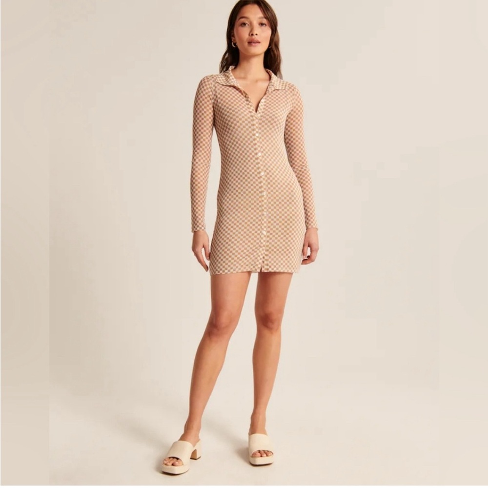 Abercrombie & Fitch Fitted Mini Dress collared long sleeve button up summer XS